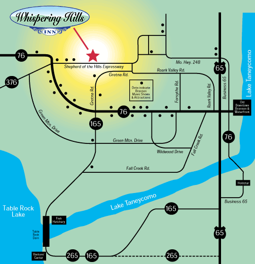 Map to Whispering Hills Inn